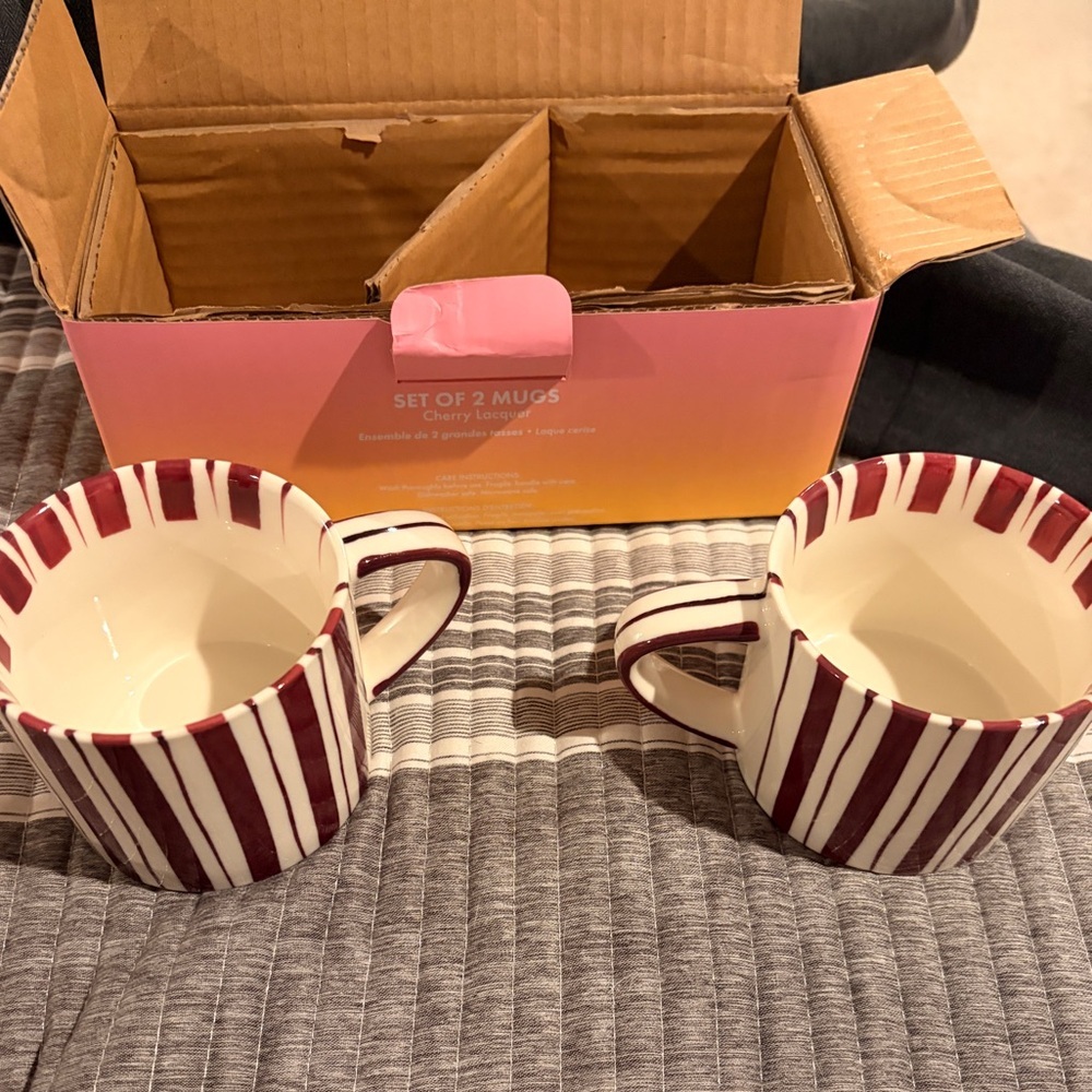 Noon and Moon are Striped Ceramic Mug Set - cherry lacquer